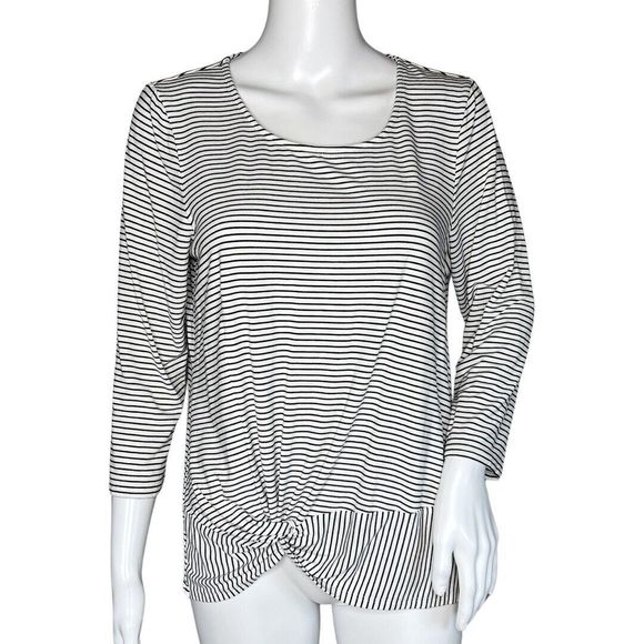 Chicos Shirt Womens Medium 1 Black White Stripe Twist Front Tee Basic Casual‎ - Picture 1 of 6